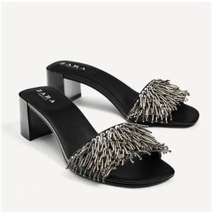 Zara sandals mule metallic beading new 37